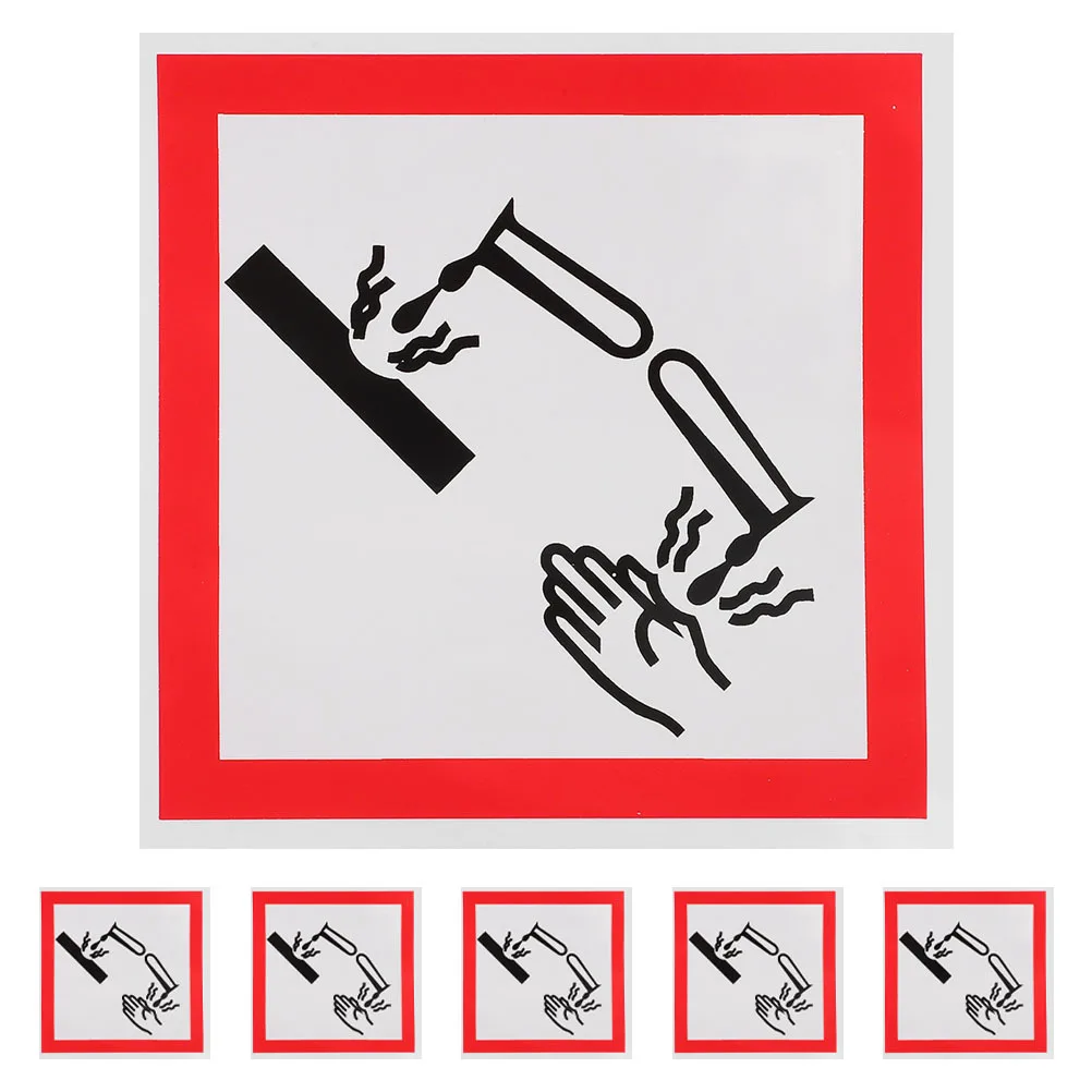 6Pcs Corrosive Safety Labels Self Adhesive Durable Warning Caution Signs for Hazmat Chemical Material Stickers Decal