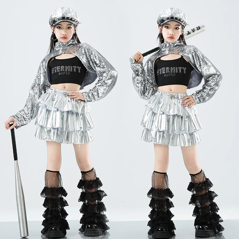 Mädchen K-pop Kleidung Pailletten Crop Tops Street Dance Rock Kinder Hip Hop Jazz Kleidung Sets Kinder Streetwear Mädchen Gruppe kostüm