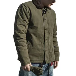 Uniforme militar americano para hombre, chaqueta acolchada de algodón grueso, abrigo de lana caqui, Tops cárdigan, azul marino N1 USN, Otoño e Invierno