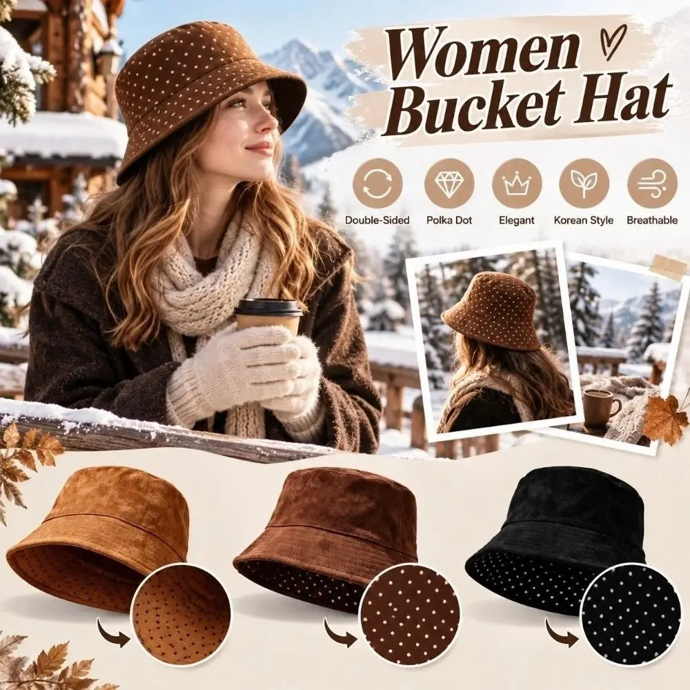 Fashion Double-Sided Women Bucket Hat Polka Dot Korean Style Fisherman Caps Trendy Breathable Basin Hat for Girls
