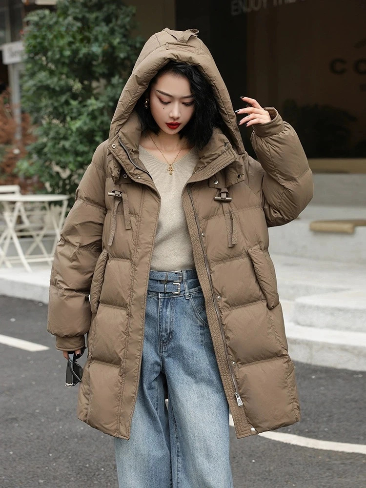 Women\'s Mid-length Winter Coat, Female Puffer Jackets, Windproof, Thick, Warm, Casual, Commuter Parka Coats Down Korean Fashion