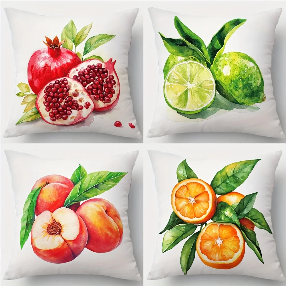 Decorative Fruit Botanical Print Pillowcase Set for Bedroom Home Accent Cushion Covers Square Throw Pillow 4pcs