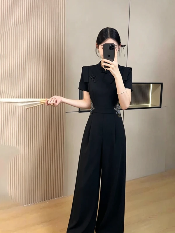 New 2026 Autumn Women's High Waist Jumpsuit Chinese Style National Trend One-Piece Suit D6009 Wide Leg Pants High Waist Long ...