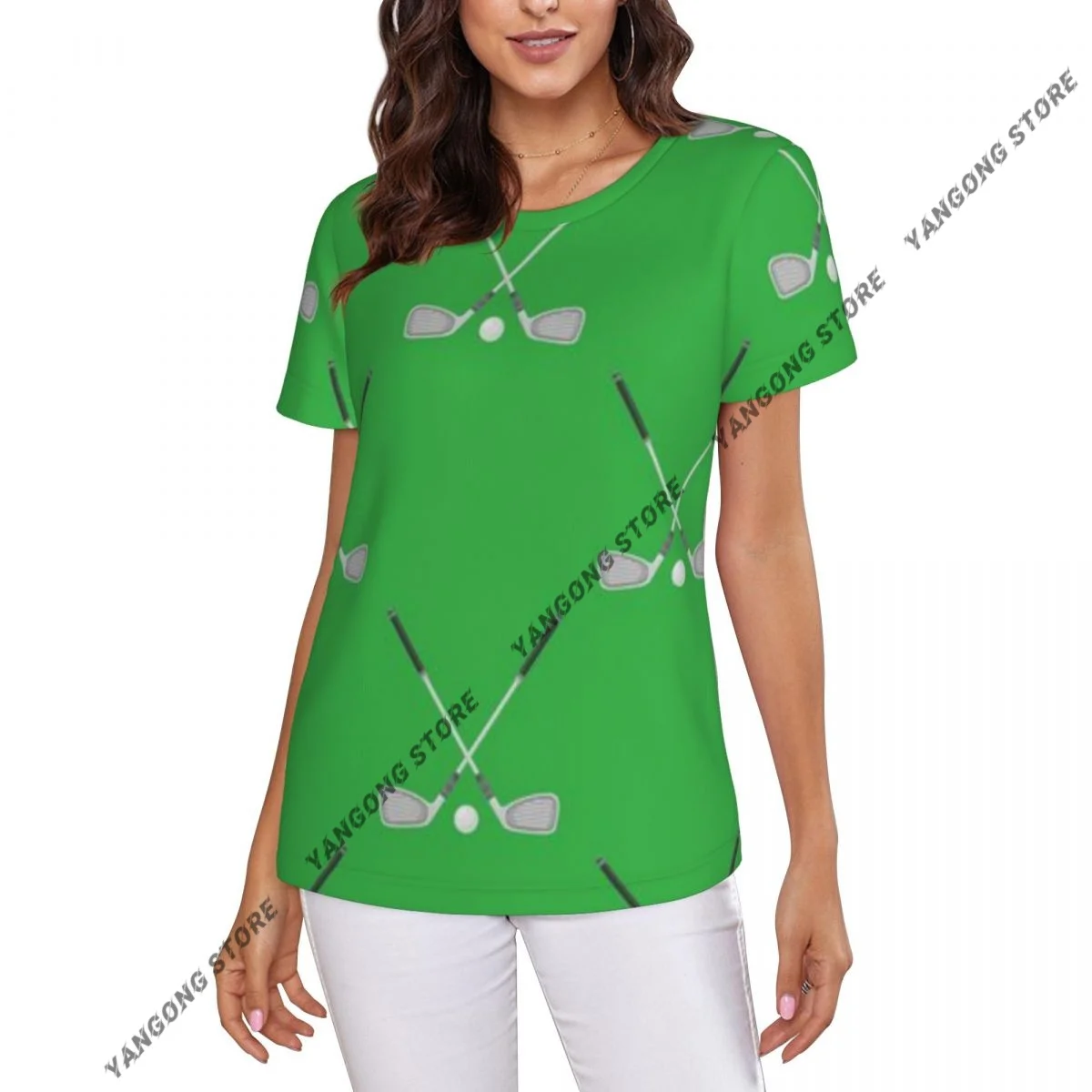 Womens Short Sleeve Golf Pattern Casual Tee Clothing Crewneck Woman T-Shirts