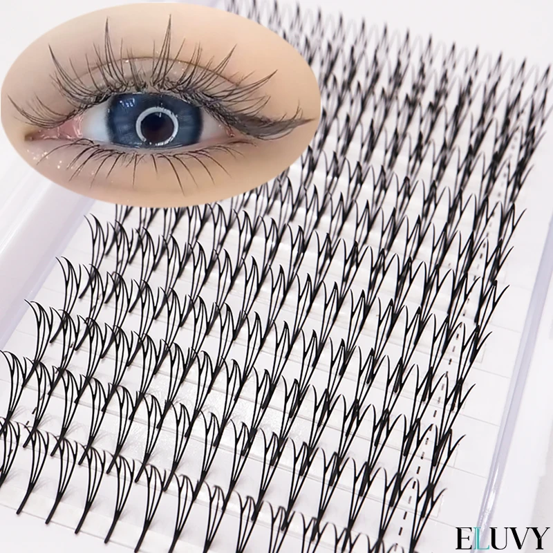 ELUVY DIY 既成ファンまつげエクステンションフォックススパイアコミックエルフ形状まつげエクステンションフェザースパイア形ブルームナチュラルソフト