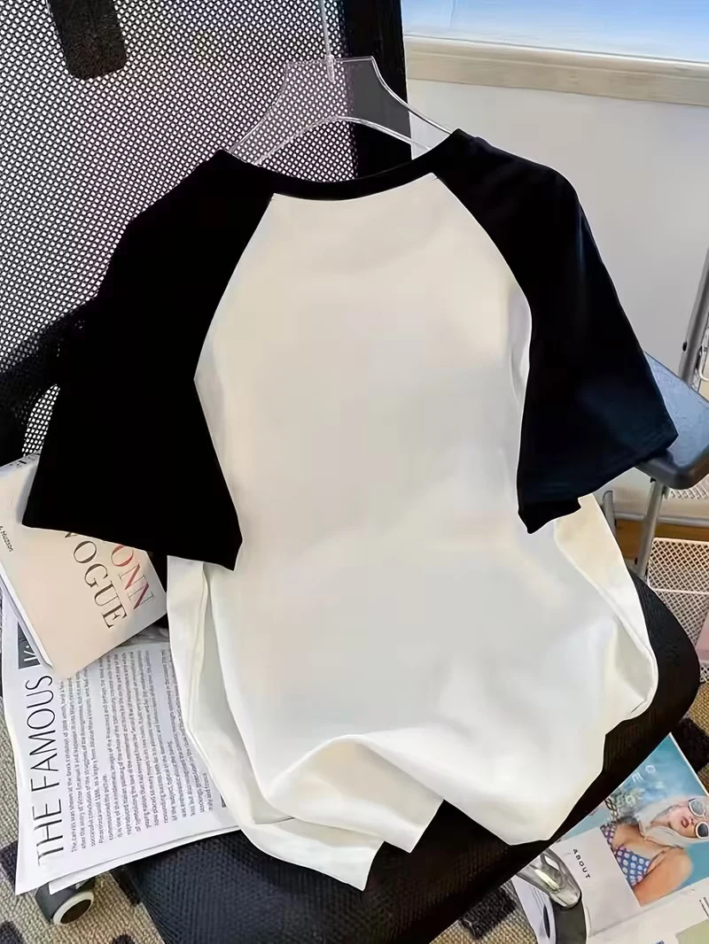 Y2K الهيب هوب الأزرق ستار طباعة إلكتروني طباعة طاقم الرقبة تي شيرت عارضة قصيرة الأكمام أعلى لربيع وصيف الملابس النسائية