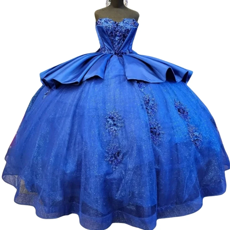 Personalizado azul real quinceanera vestidos querida flor rendas até 15 16 anos meninas baile de formatura vestido de festa de aniversário vx