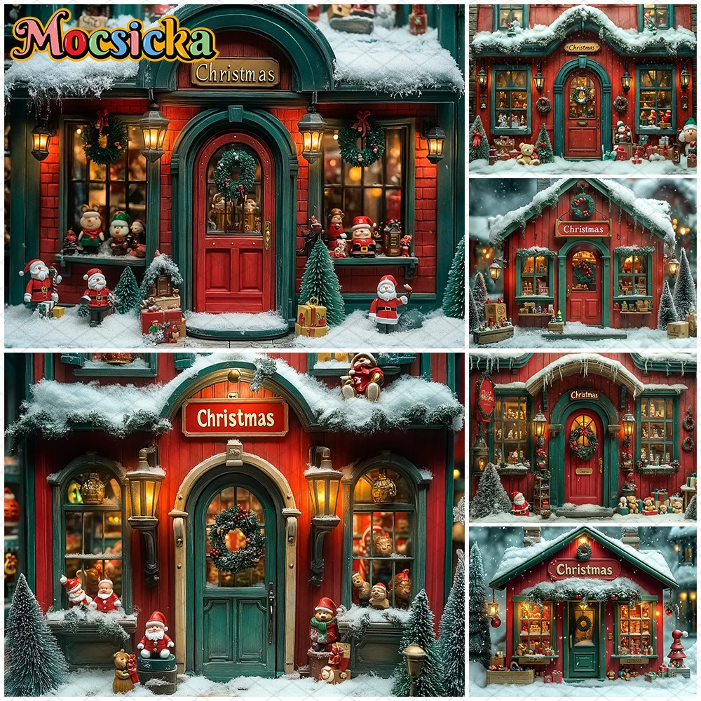 

Mocsicka Christmas Background Photography House Xmsa Tree Snow Santa Claus Toy Gift Decoration Children Photo Backdrop Wallpaper