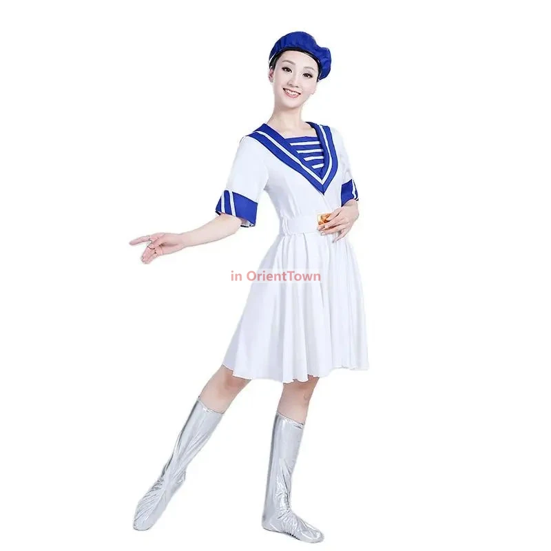 الأبيض البحرية الزي العسكري بحار الملابس قصيرة الأكمام جوقة الجيش مرحلة الأداء اللباس للنساء #4