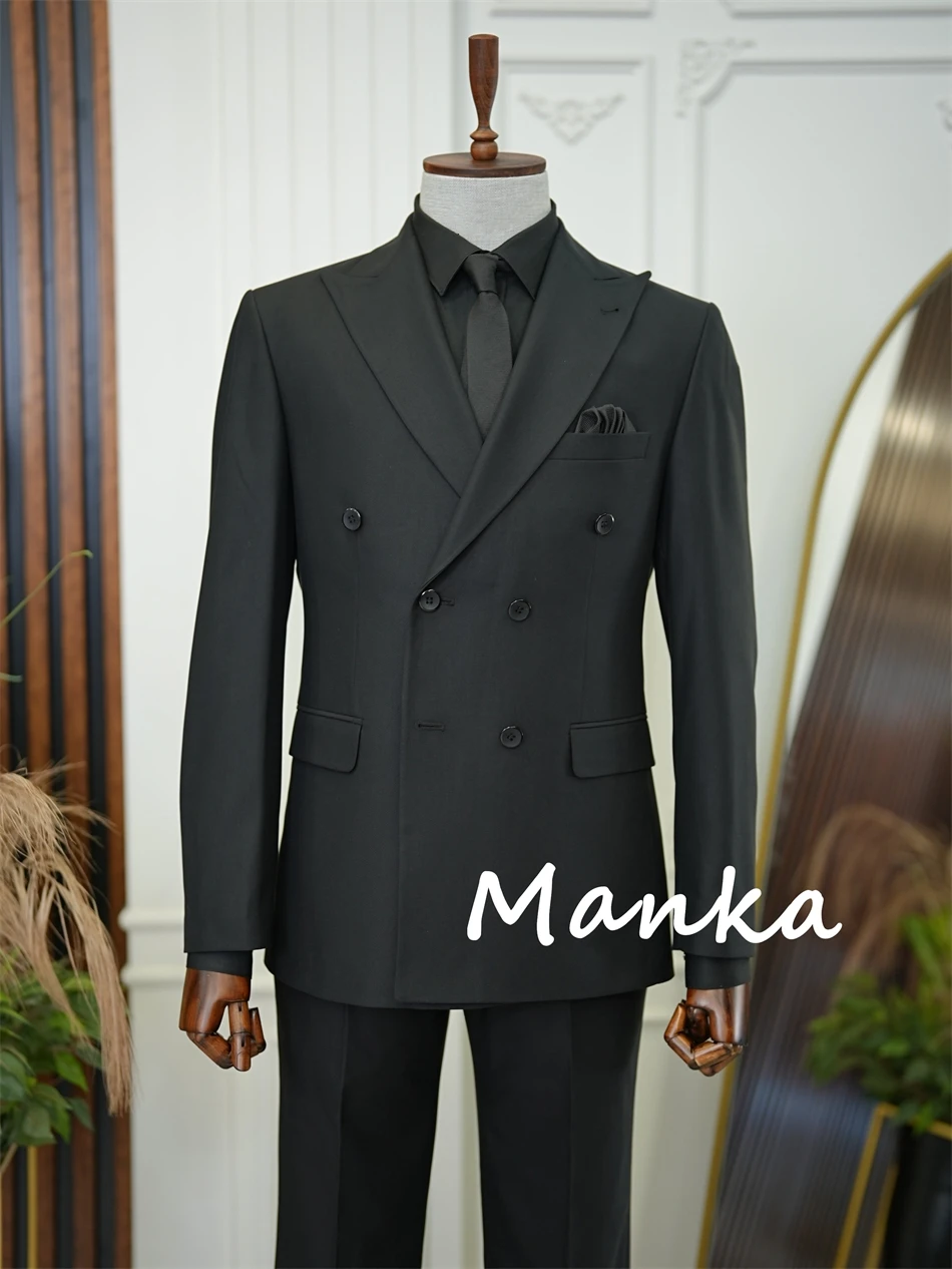 Traje clásico ajustado para hombre, chaqueta de doble botonadura, pantalones, ropa de novio, trajes formales de fiesta de negocios