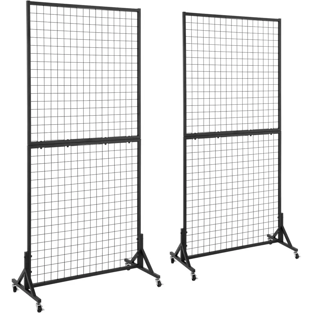 

3' x 6' Grid Wall Panels, Study Display Rack with T-Base Wheels, Freestanding Gridwall Panel Tower for Shows, Black