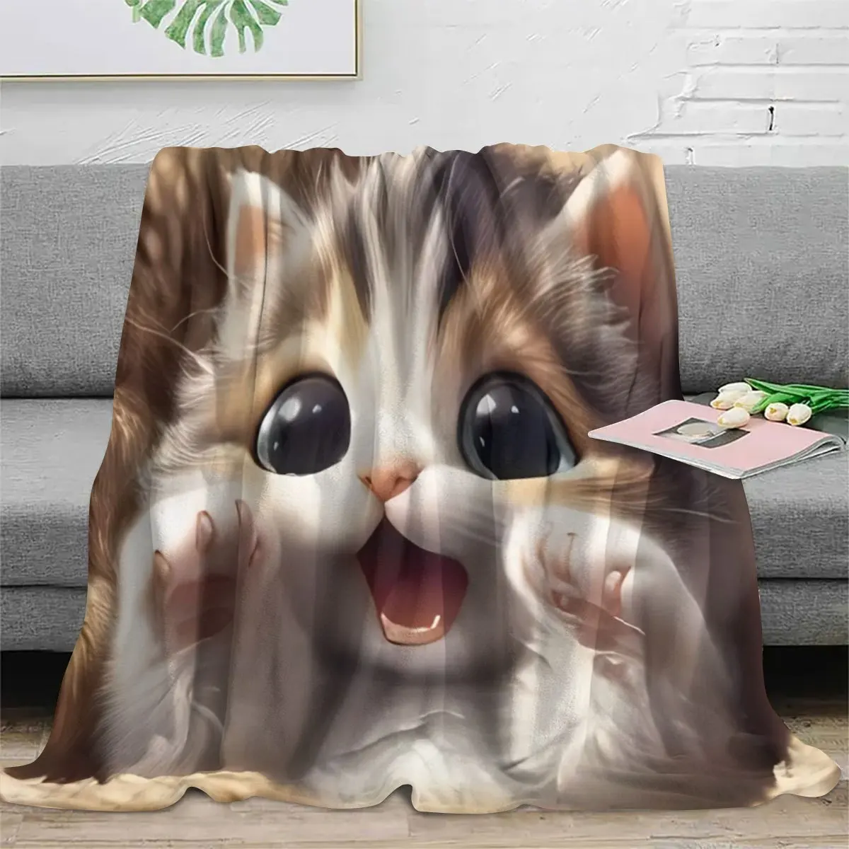 Cute big eyed kitten soft blanket - perfect for comfortable nights, an ideal gift for cat lovers, and a unique home decor