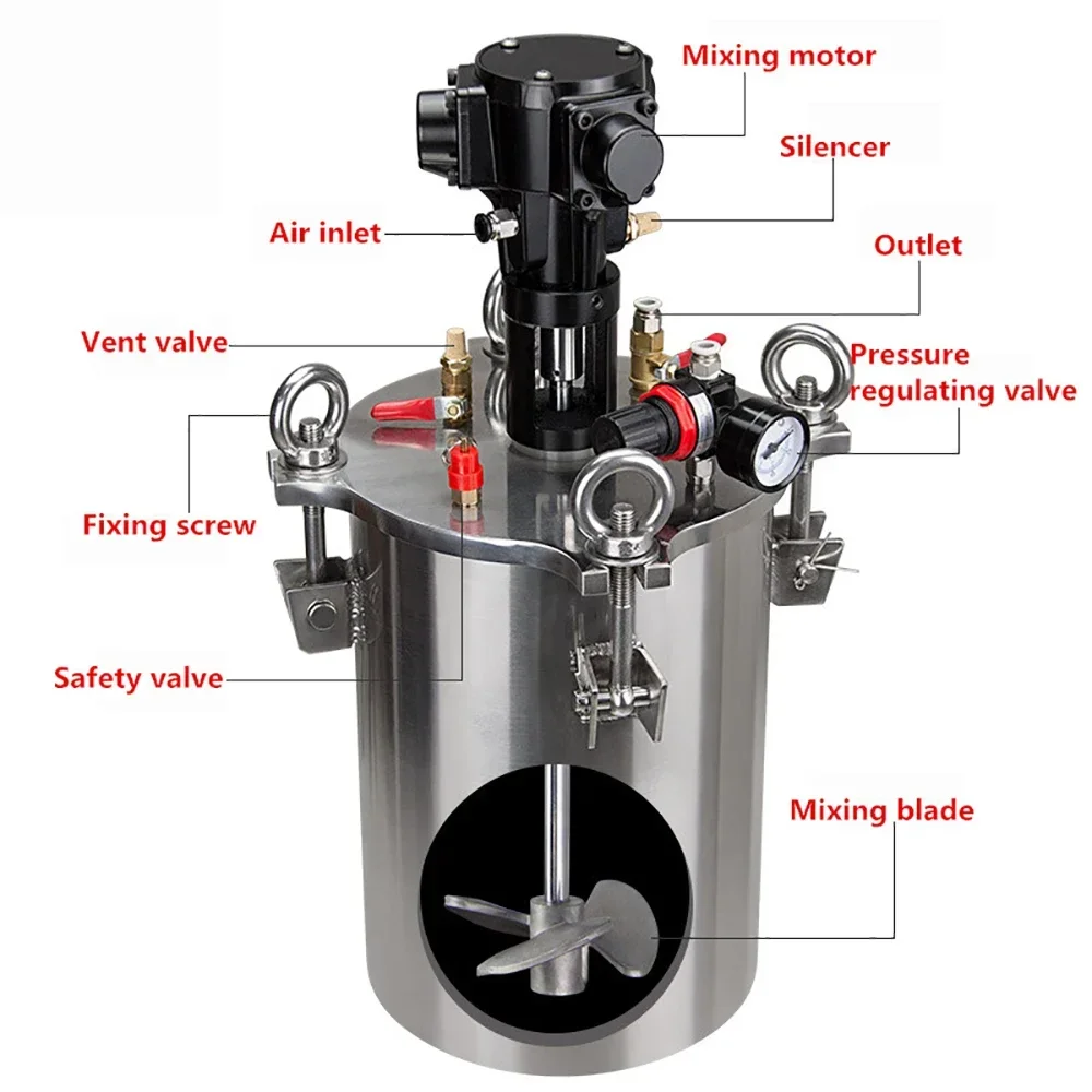 4L Stainless Steel Pneumatic Stirring Pressure Barrel Tank Mixing Pressure Dispensing Storage Bucket