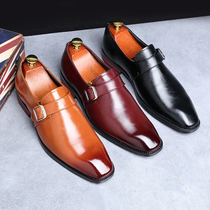 

Men's Retro Casual Business Shoes Microfiber Leather Square Toe Slip-on Buckle Mens Dress Office Flats Men Wedding Party Oxfords