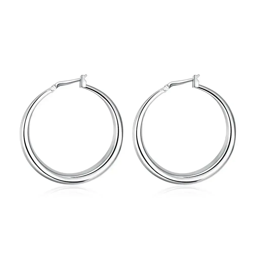 ALITREE 925 Sterling Silver 33mm Big Circle Round Hoop Earring For Women Fashion Design Earrings Birthday Christmas Fine Jewelry