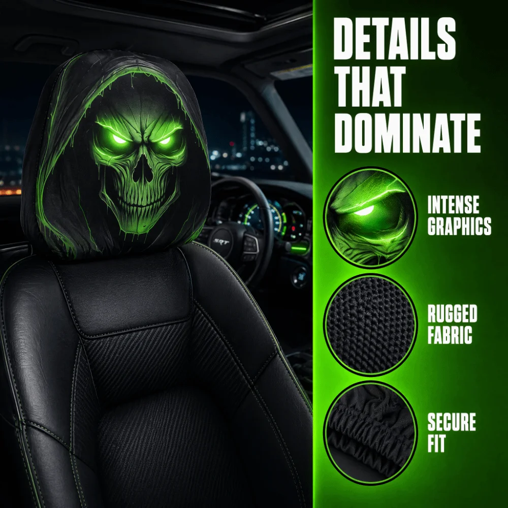 2PCS Elastic Halloween Car Headrest Covers Skull Pattern Scary Face Print Seat Headrest Protectors Universal Washable