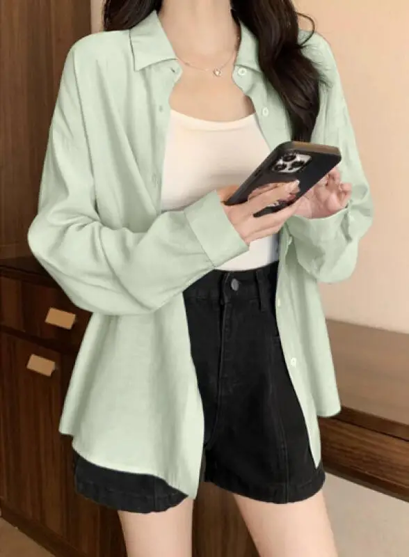 

Korean Style Blouse Cotton Women's Spring Summer Casual Plain Color Thin Casual Loose Cotton Shirt Fashion Versatile Top