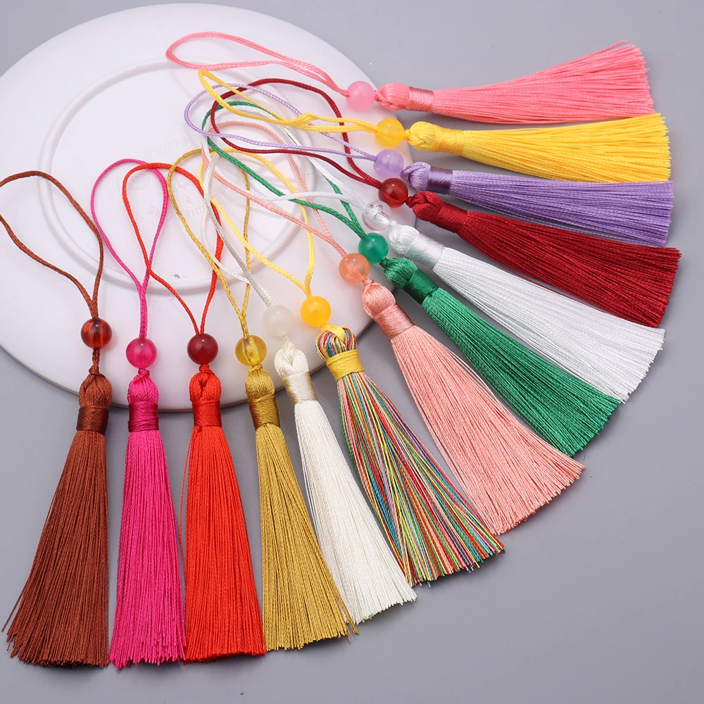 

10pcs Polyester Silk Tassel Fringe 12cm Tassels Handmade Soft Craft Tassels Mini Beaded Tassels for Bookmarks Jewelry Making