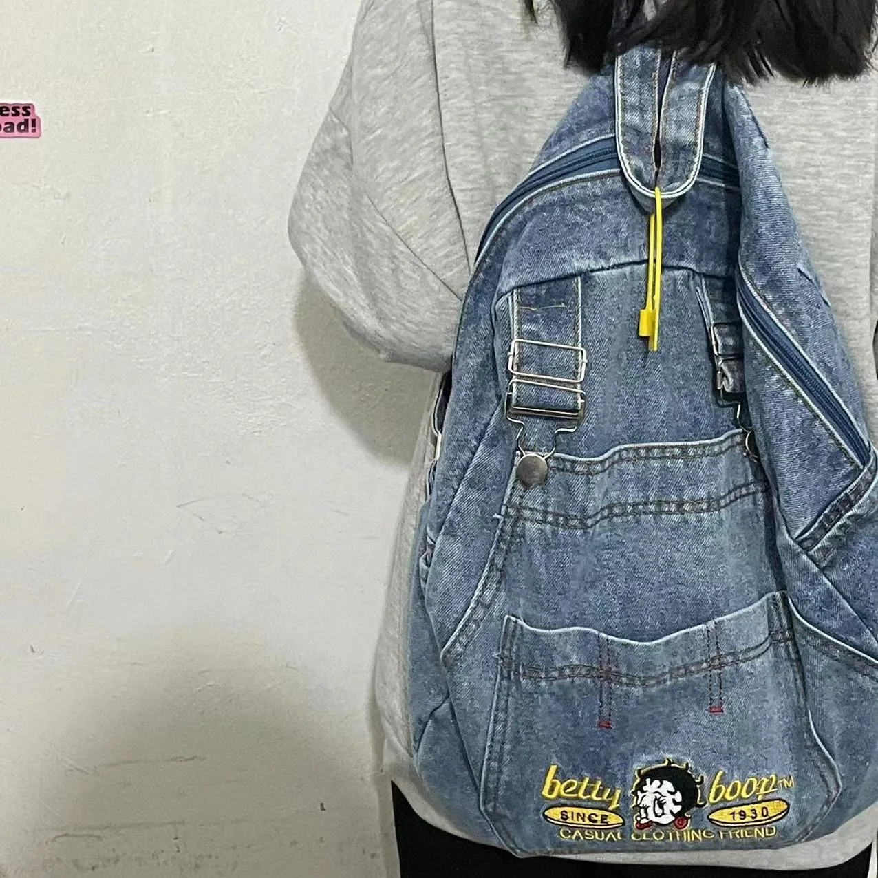 Fashion Harajuku Style Denim Clothing Cool Cartoon Cute Girl Large Schoolbag Capacity Backpack Student Back To School