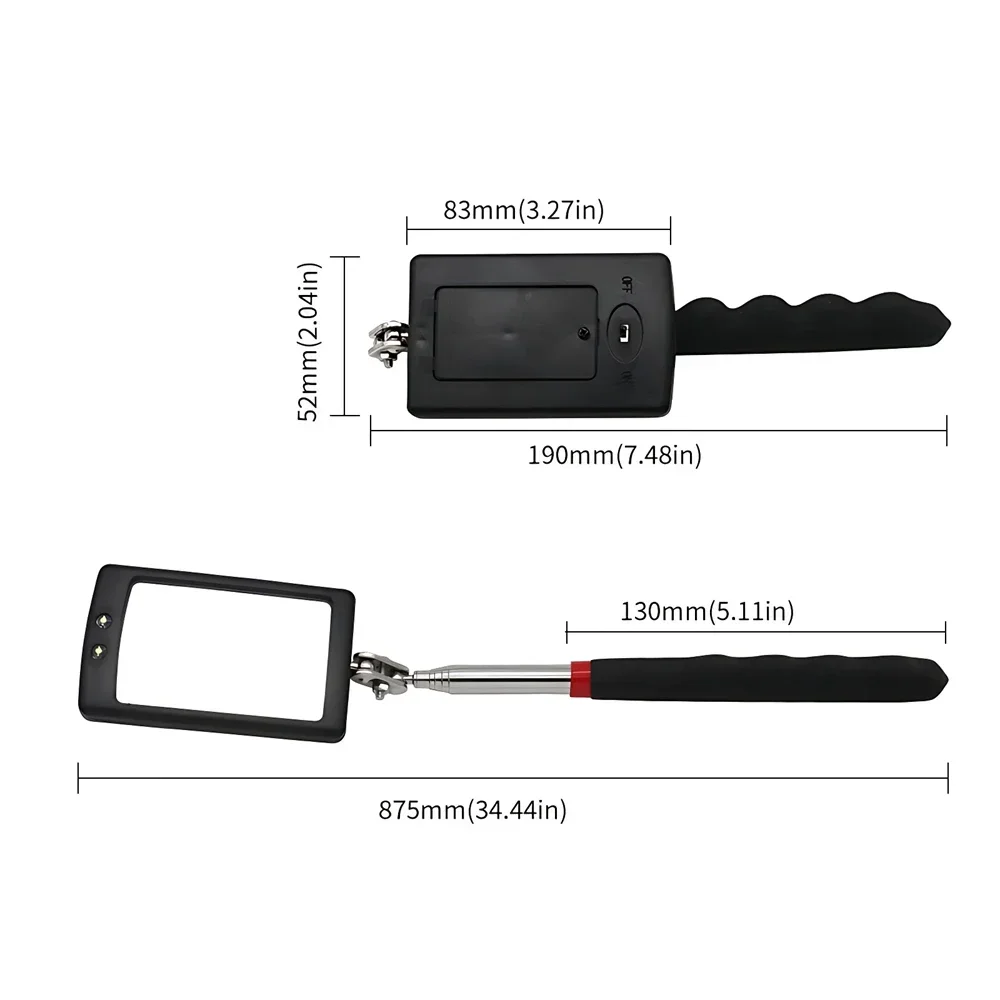 Portable Telescoping Flexible Head Inspection Mirror with LED Light Adjustable 360 Degree Swivel Viewing Auto Hand Tools