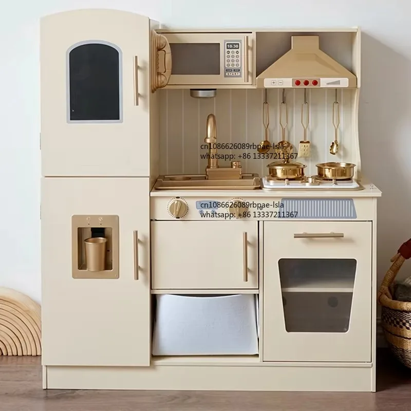 Educational Wooden Pretend Play Cooking Set Realistic Light Sound Microwave Simulation Play Kitchen Toy for Boys Girls Kids view 5
