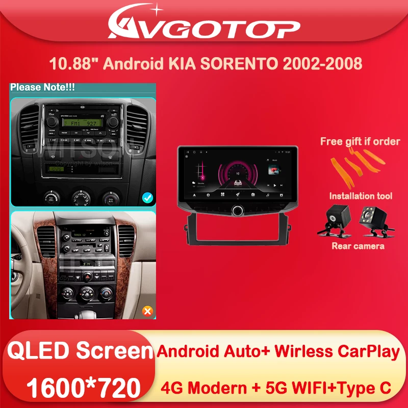 10.88 Android 13 Car Radio Multimedia for KIA SORENTO 2002 2004 2006 2008 Type-C charging DSP 4G sim card 5G WIFI Carplay Auto