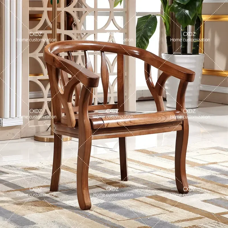 Solid Wood Dining Chair with Armrest Simple Desk Backrest Computer Casual Coffee Negotiation Table and Chair Set