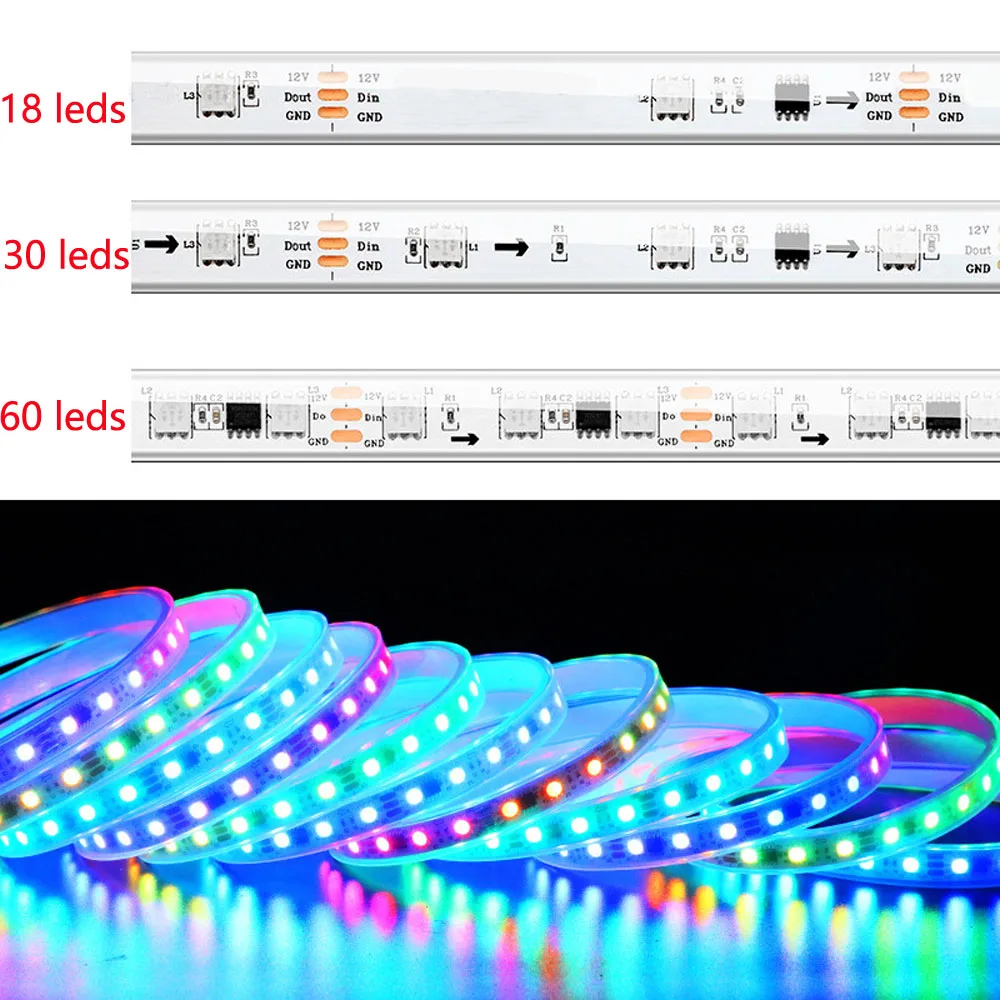 5m WS2811 16703 Colorful Run 5050 RGB Dream Color LED Strip Waterproof Programming Pixel Dimming Water Horse Racing Soft Tape