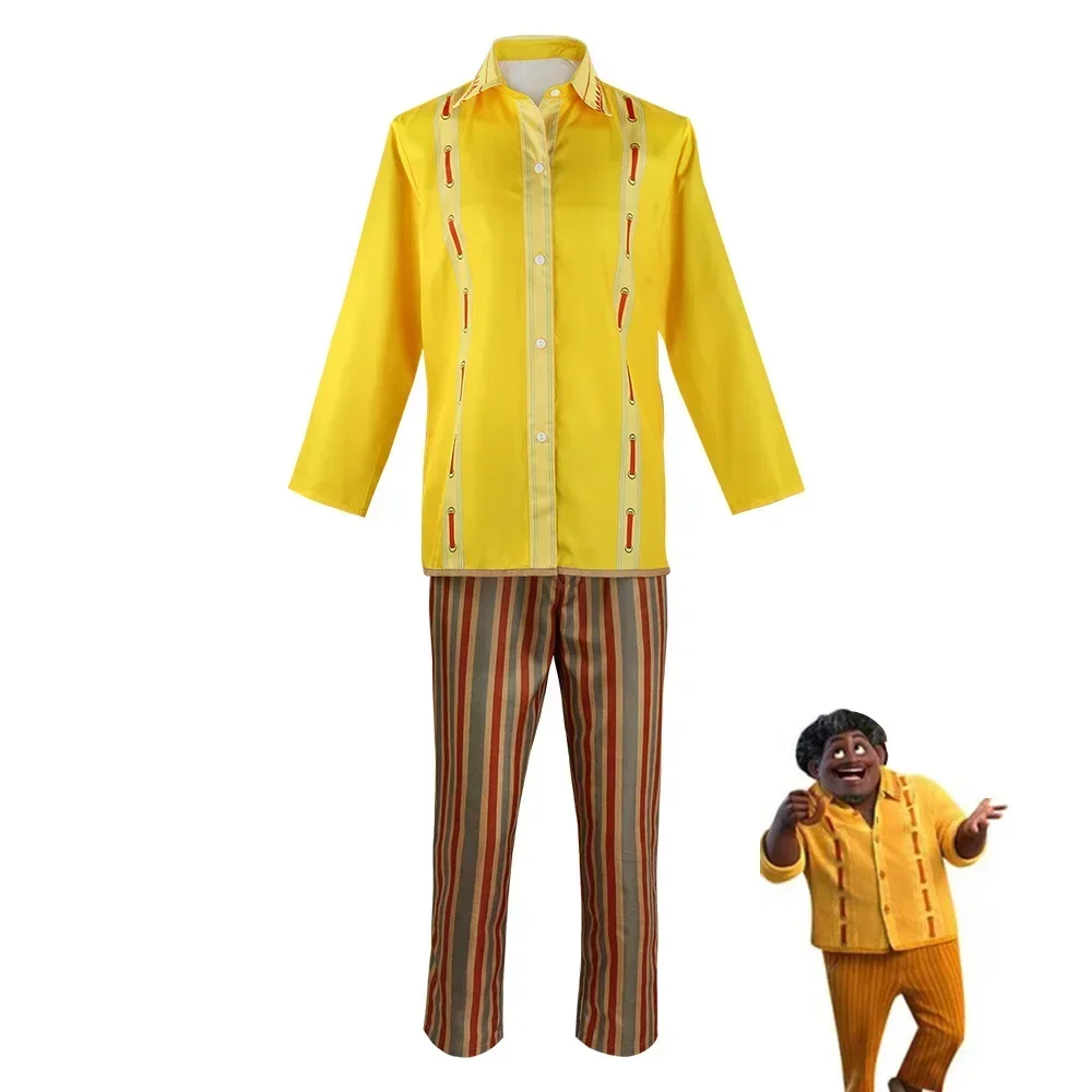 Anime Movie Encanto Felix Cosplay Costume Yellow Long Sleeve Shirt Coffee Color Stripe Trousers Man Woman Adult Halloween Suit