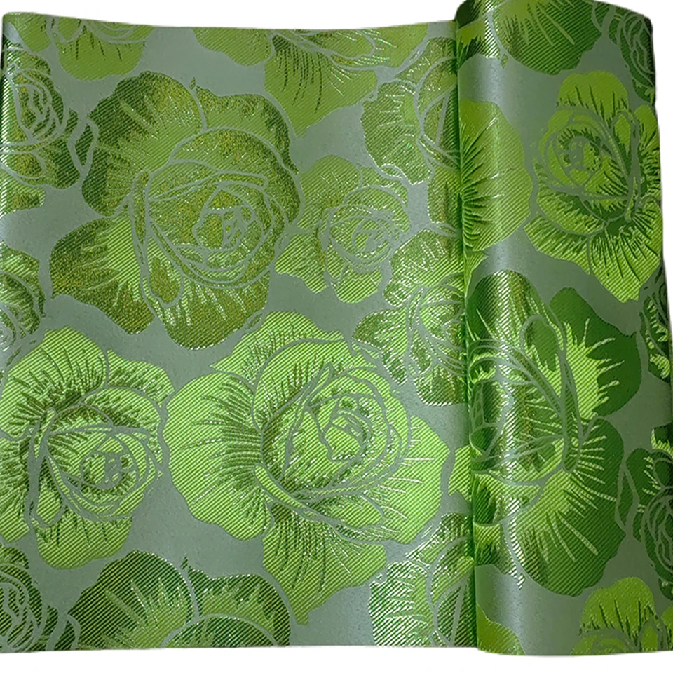 

Rose Flower Design Nigerian Gele & Wrapper 2PCS Set 2.5 Yard,Luxury Green African Sego Headtie Fabric for Wedding Church JX-12-8