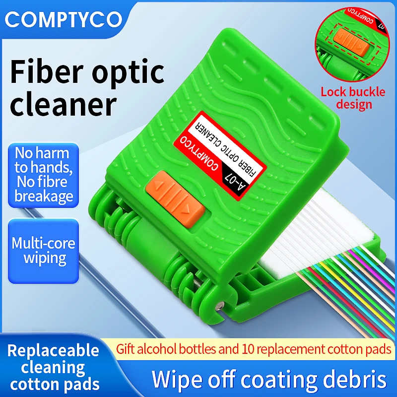COMPTYCO A-07 Optical Fiber Core Wiping Clip FTTH Cleaning Tool Fiber Optic Cleaner With Cleaner Cotton/Alcohol Storage Bottle