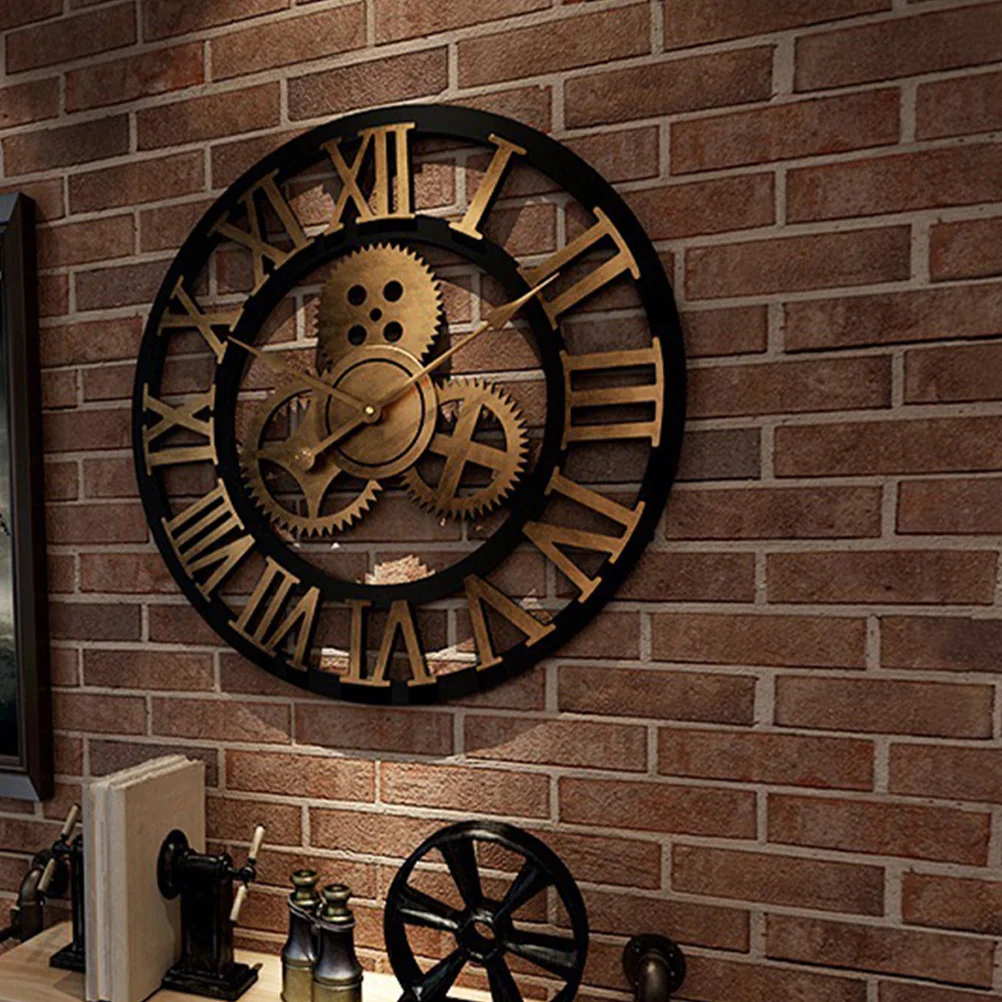 

Vintage Wall Clock Retro Industrial Gear Decorative Hanging Clock For Bedroom Living Room Kitchen Bamboo Design Steampunk Style