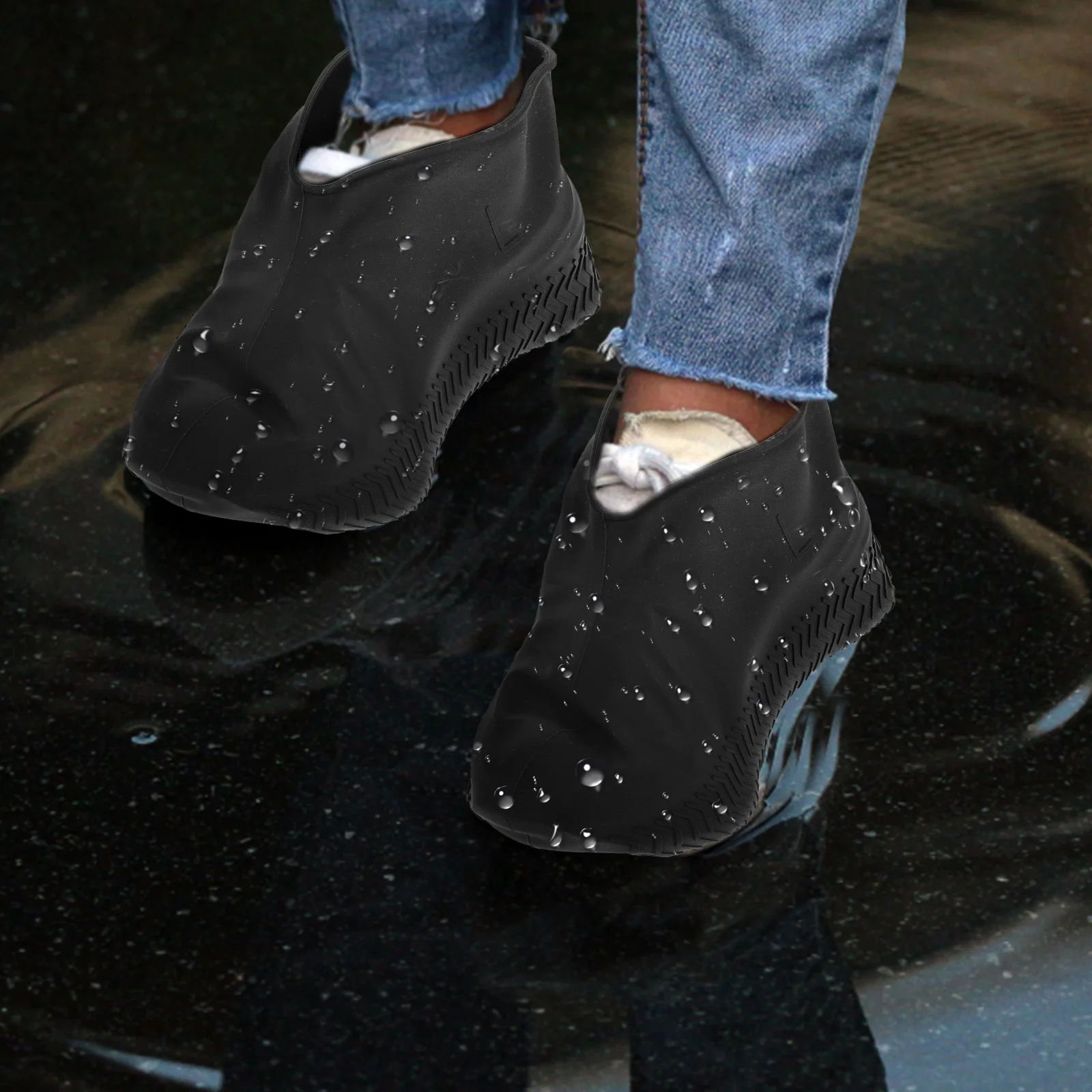 

1 пара силиконовых водонепроницаемых чехлов для бега от дождя, нескользящие складные бахилы, многоразовые для рыбалки, кемпинга - синие