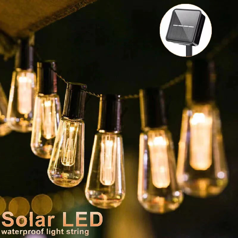 Nice String Lights Solar Edison Bulbs Nostalgic Long Bulb Courtyard Garden Outdoor Camping Decorative Light