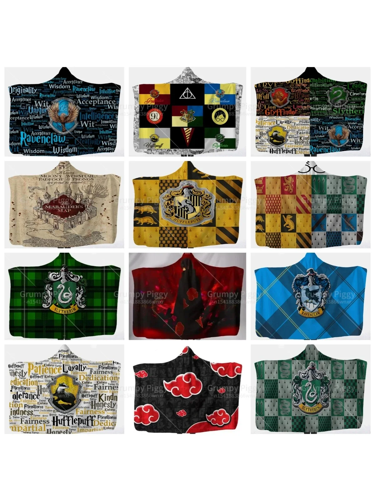 Magic Wizard Hogwartes House 3D Printed Plush Hooded Blanket Picnic Wearable Fleece Throw Warm Gift for Kids Adults