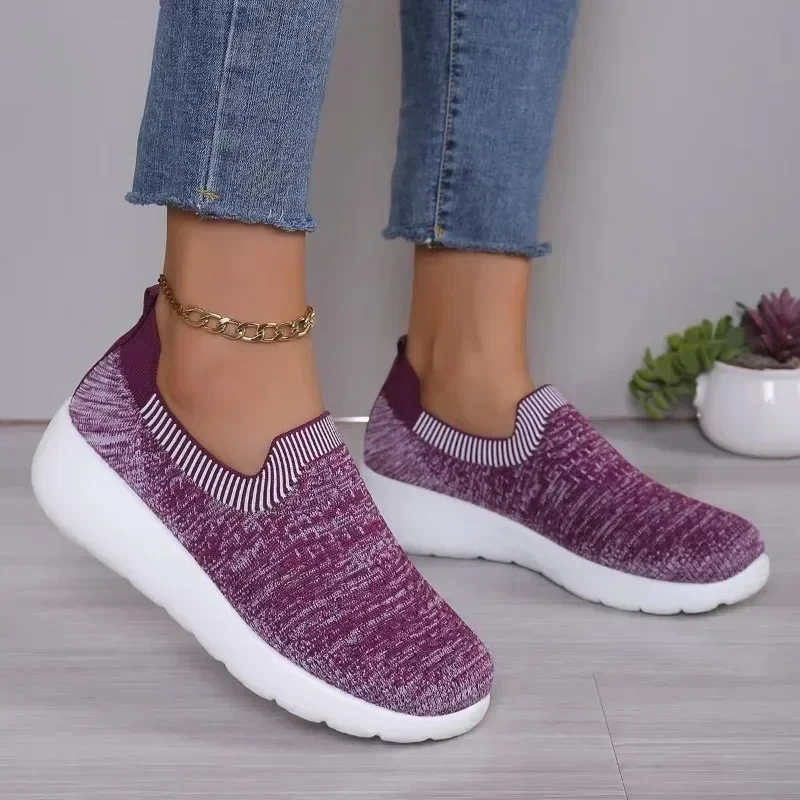 Malha mocassins sapatos apartamentos casuais andando tenis novo verão 2025 correndo tricô tênis femininos zapatillas mujer sapatos de plataforma