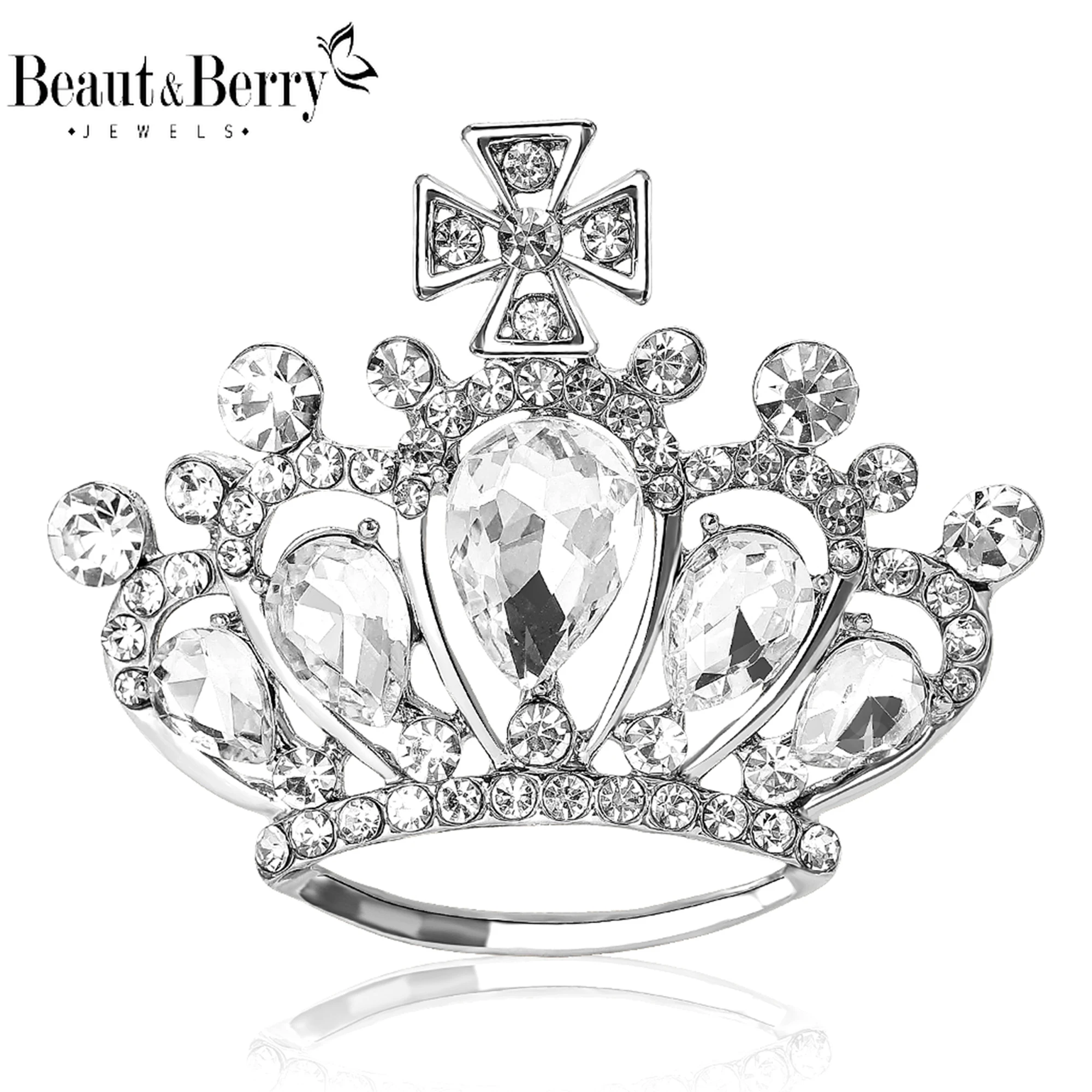 Beaut&Berry Luxury Rhinestone Crown Brooches for Women Unisex Hat Pins Casual Party Accessories Fashion New Year Gifts Friends