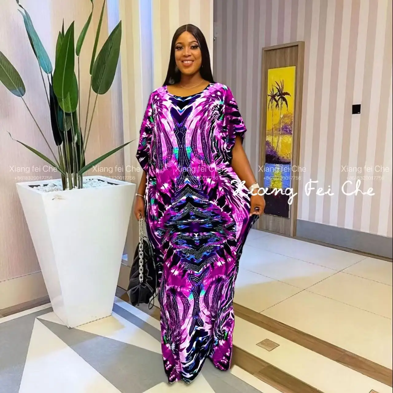 

2025 New Summer Comfortable Breathable Printed Diamond African Loose Casual Women's Cotton Dress