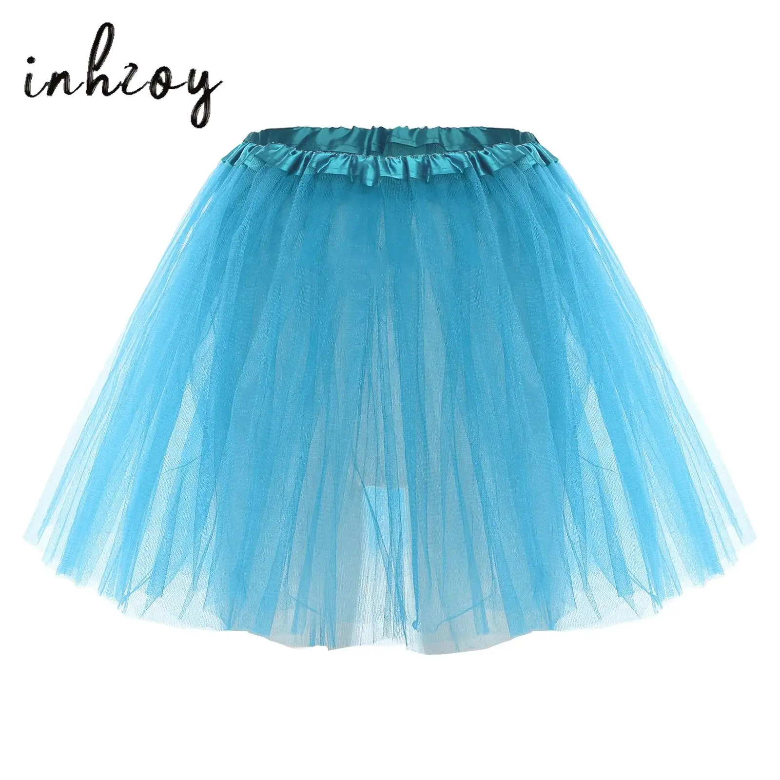 

Womens Ballet Dance Skirt Elastic Waist Pleated Hem Puff 3-layer Tulle Tutu Skirt Lolita Underskirt Stage Performance Costume