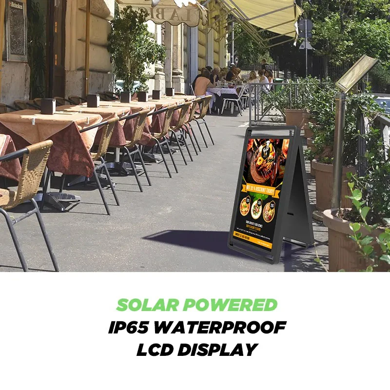 Solar Powered Readable Digital Advertising Display Rechargeable Battery LCD Screen Outdoor Waterproof Portable Digital Signage