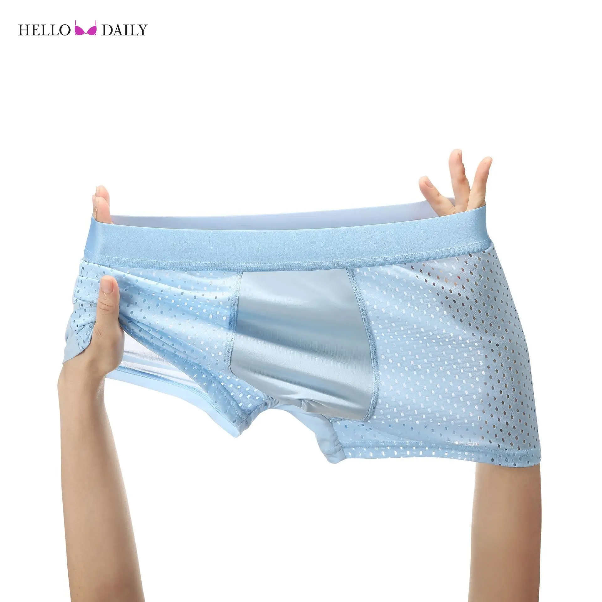 Bóxer transpirable para hombre, pantalones cortos cómodos de sólidos, bragas convexas en U, ropa interior de malla de hielo, talla grande