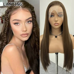 Brown Long Straight Synthetic Lace Wig Heat-Resistant Front Lace Wigs For Women Ready to Wear Long Straight Brown Wigs Daily Use