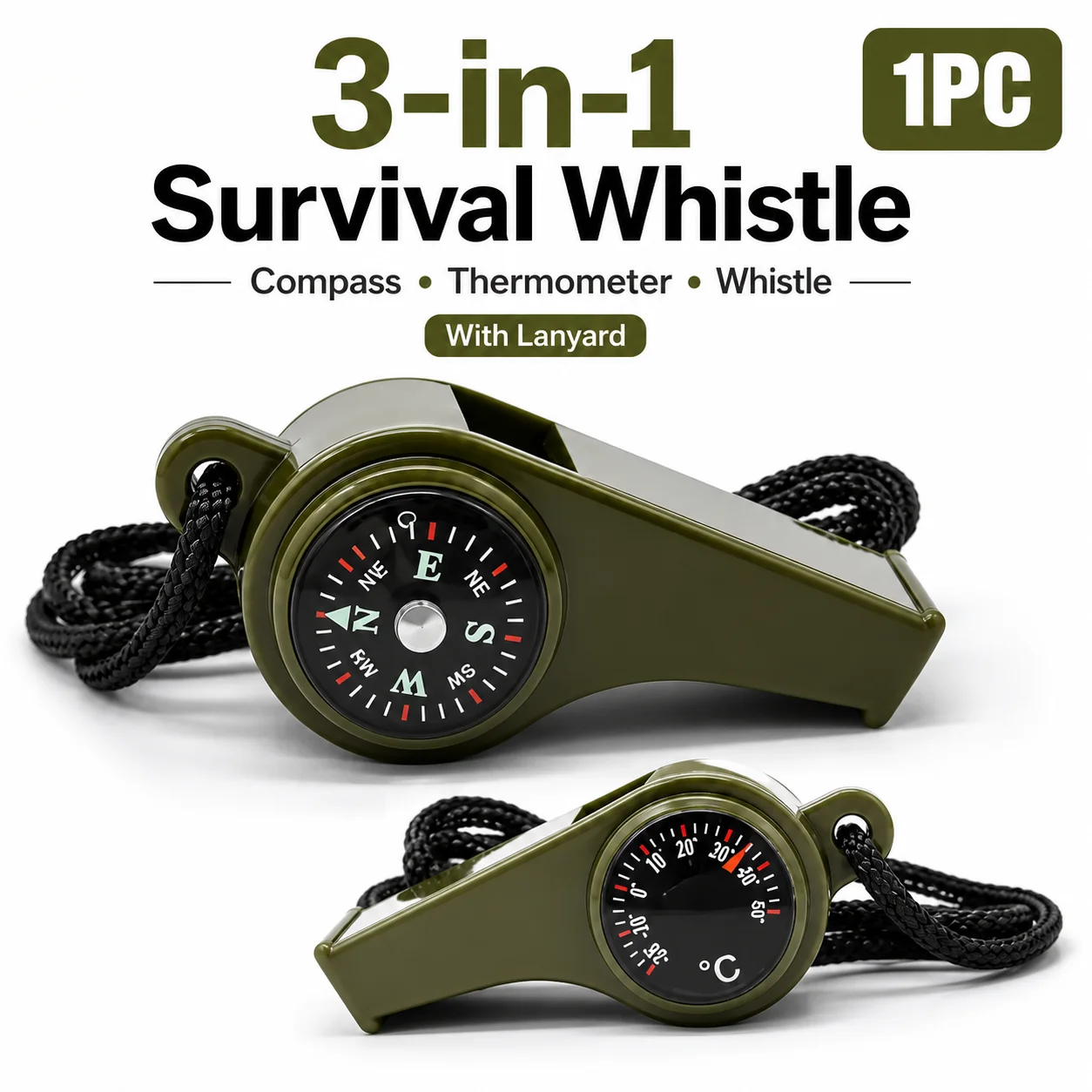3in1 Outdoor Emergency Whistle with Compass, Thermometer, Outdoor Whistle, Convenient to Carry Suitable for Camping and Hiking