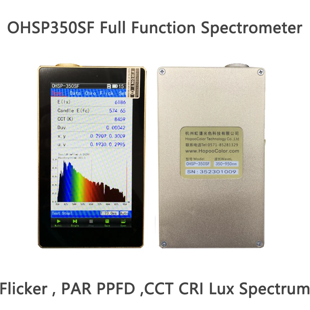 

Full Spectrum 350nm -950nm OHSP350SF Flicker Lightmeter Spectrometer Blue Light Tester PAR PPFD