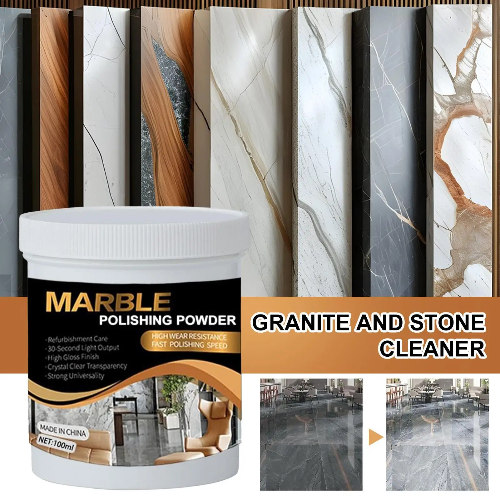 Marble Polishing Paste 100ml Professional Deep Cleaning Stain Remover Stone Countertop Marble Cleaner Granite Polishing Compound