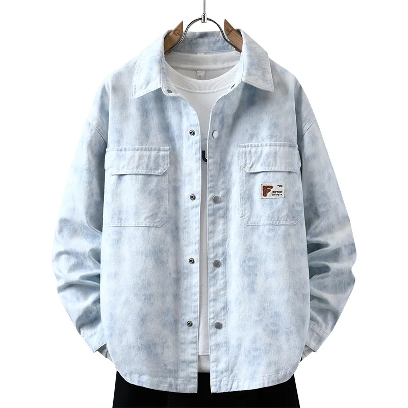 

Trendy Men's Denim Jacket Spring-Autumn Fashionable Cotton Breathable Loose-Fit Casual Long-Sleeved Denim Shirt Comfortable Top