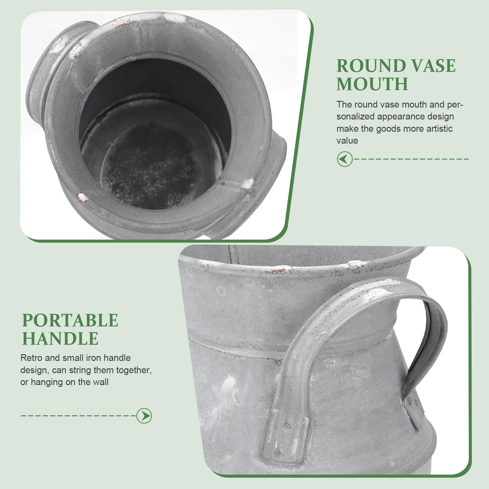 

1Pcs Iron Flower Bucket Vintage Retro Flower Pot Silver Color Succulents Home Office Wedding Decoration Flowerpot