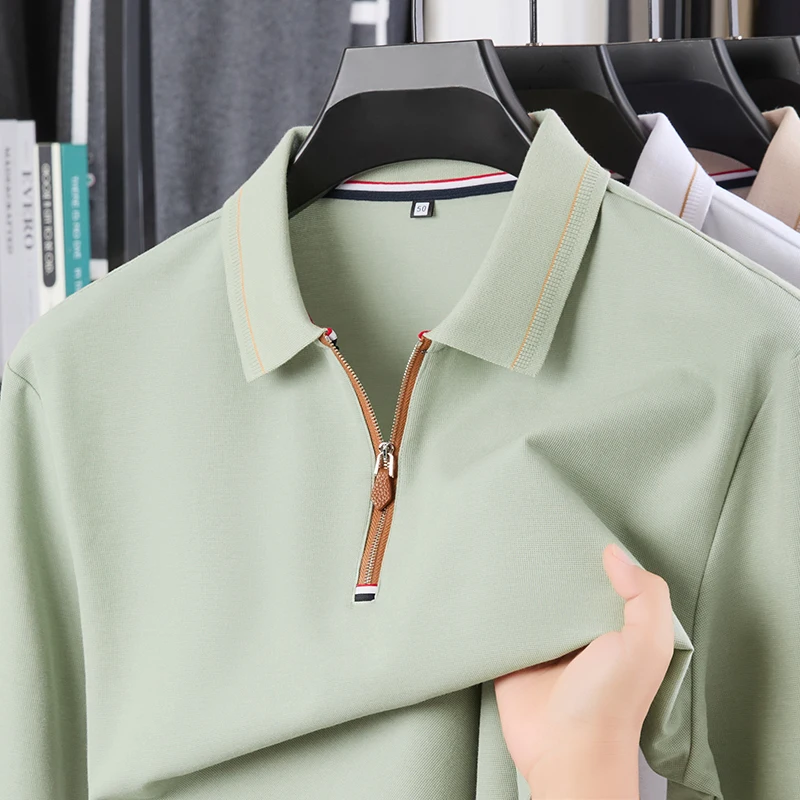 

Мужская новая осенняя однотонная рубашка-поло с половиной молнии, футболка с воротником-стойкой и длинными рукавами, высококачественная деловая повседневная мужская одежда
