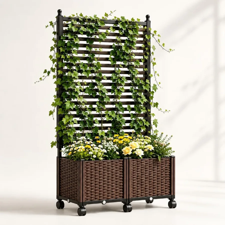 Privacy Screen Planter Box with Trellis, Raised Garden Bed, Patio and Outdoor