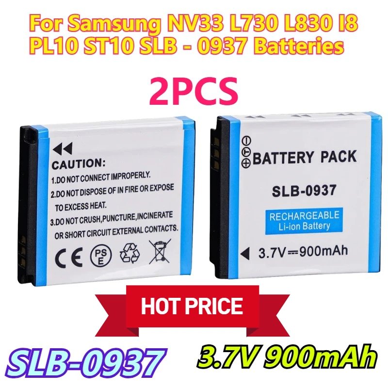 

2PCS 3.7V 900mAh Camera Batteries for Samsung NV33 L730 L830 I8 PL10 ST10 SLB - 0937 Batteries